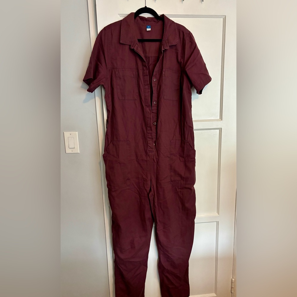 Old Navy Burgundy Button-Up Jumpsuit